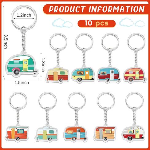 10 قطع سلسلة مفاتيح التخييم RV Camper Keychain Accessories Camper Decor Travel Camper Keychain Happy Camper Keychain هدايا التخييم سلسلة المفاتيح للرجال والنساء المراهقات السفر لمحبي التخييم in Kuwait