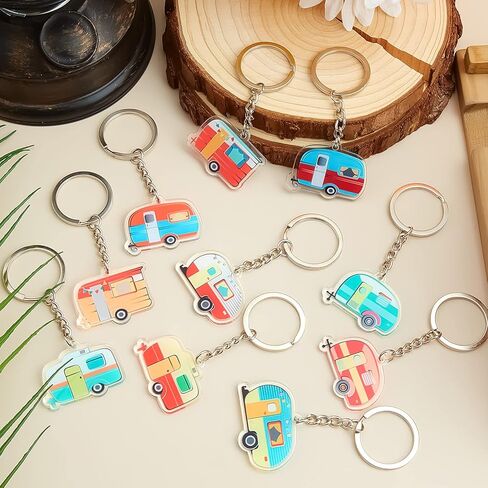10 قطع سلسلة مفاتيح التخييم RV Camper Keychain Accessories Camper Decor Travel Camper Keychain Happy Camper Keychain هدايا التخييم سلسلة المفاتيح للرجال والنساء المراهقات السفر لمحبي التخييم in Kuwait