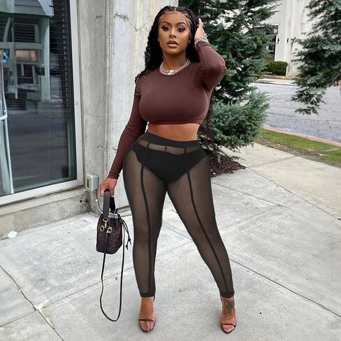 MANZI Women's Sheer Mesh Tights Fashion Casual See Through Stockings Leggings Pants in Saudi Arabia