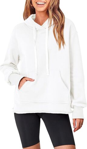 KIRUNDO Women's Casual Cotton Long Sleeve Fleece Hoodies Sweatshirt 2023 Fall Winter Fashion Loose Drawstring Pullover in Saudi Arabia