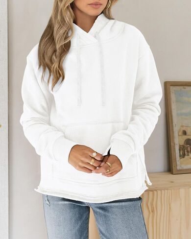 KIRUNDO Women's Casual Cotton Long Sleeve Fleece Hoodies Sweatshirt 2023 Fall Winter Fashion Loose Drawstring Pullover in Saudi Arabia
