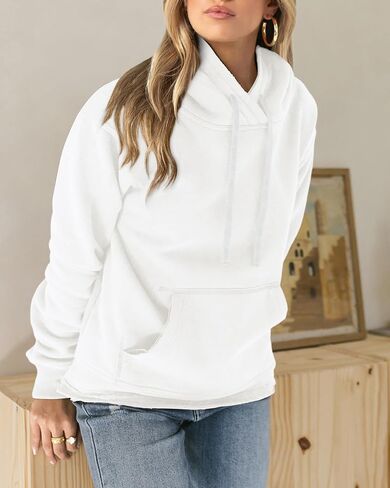 KIRUNDO Women's Casual Cotton Long Sleeve Fleece Hoodies Sweatshirt 2023 Fall Winter Fashion Loose Drawstring Pullover in Saudi Arabia
