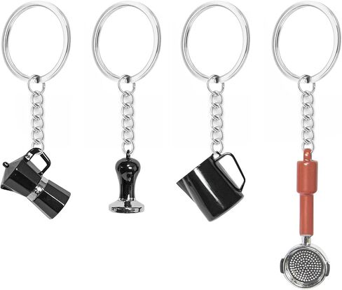 IKAPE Espresso Coffee Souvenir Pendant, Mini Latte Art Pitcher, Tamper, Portafilter & Moka Pot Keychain Pendant, You & His Barista Pendant, Barista Essential Souvenir Accessories(4 Pack) in Kuwait