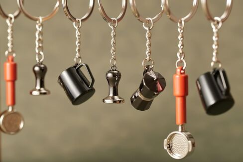 IKAPE Espresso Coffee Souvenir Pendant, Mini Latte Art Pitcher, Tamper, Portafilter & Moka Pot Keychain Pendant, You & His Barista Pendant, Barista Essential Souvenir Accessories(4 Pack) in Kuwait