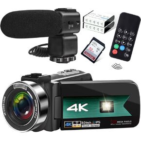 كاميرا فيديو zohulu، كاميرا فيديو بدقة 4K بدقة 56 ميجابكسل مع ميكروفون، وكاميرا رقمية فائقة الدقة مع تكبير رقمي 16X، وكاميرا تسجيل فيديو لليوتيوب مع شاشة IPS، ومسجل فيديو مع رؤية ليلية وبطاريتين in Kuwait