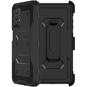 for Samsung Galaxy A32 5G Case with Belt Clip Holster, 2X Screen Protector, Heavy Duty Military Grade Full Body Shockproof Dust-Proof Rugged Protective Cover for Samsung A32 5G (Black C)