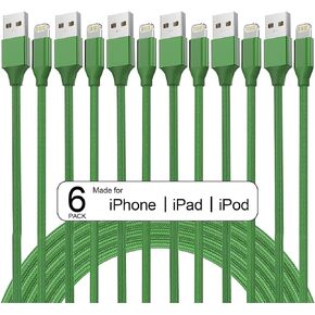 6 عبوات (3/3/6/6/6/10 قدم) [معتمد من ابل] كيبل شحن سريع مغطى بالنايلون متوافق مع ايفون 14/13/12/11 برو ماكس/XS ماكس/XR/XS/X/8/7/بلس/6S ايباد ايربودز، اخضر in Kuwait