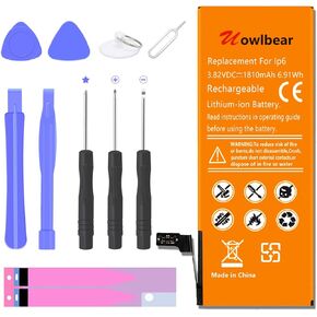 بطارية بديلة من uowlbear لهاتف iPhone 6 مع مجموعات بديلة كاملة، مجموعتين من الأشرطة اللاصقة - سعة عالية 0 دورة in Kuwait