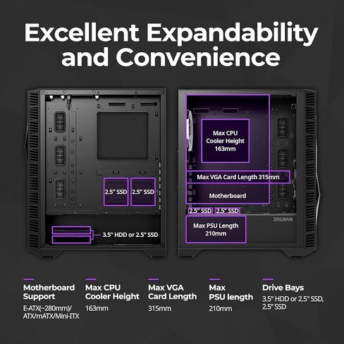 Zalman - حقيبة كمبيوتر Z3 Iceberg ATX Mid-Tower - 2 × مراوح ARGB 120 مم مثبتة مسبقًا - لوحة جانبية من الزجاج المقوى - 2 × 3.0 منافذ USB، أبيض in Kuwait
