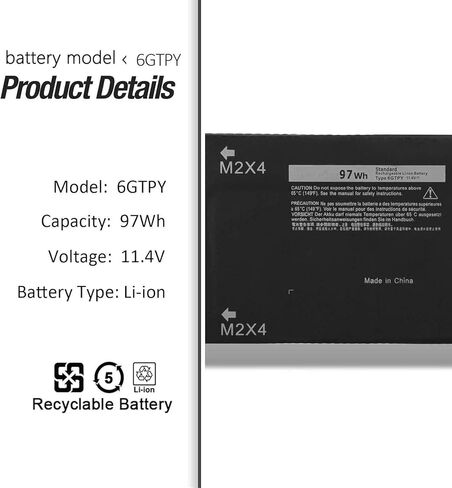 بطارية كمبيوتر محمول 6GTPY (11.4V 97Wh 8500Mah) لـ Dell XPS 15 9570 9560 9550 7590 الدقة 5530 5520 5510 M5510 M5520 Series 5XJ28 5D91C GPM03 in Kuwait
