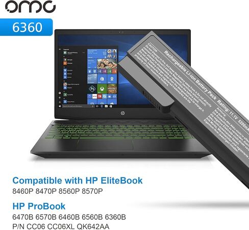 بطارية OMCreate 628666-001 628668-001 متوافقة مع HP EliteBook 8460P 8470P 8560P 8570P؛ HP ProBook 6470B 6570B 6460B 6560B 6360B، يناسب P/N CC06 CC06XL QK642AA [5200 مللي أمبير، 11.1 فولت، 6 خلايا] in Kuwait