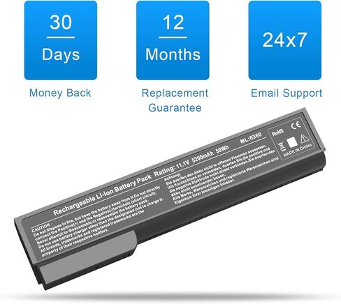 بطارية OMCreate 628666-001 628668-001 متوافقة مع HP EliteBook 8460P 8470P 8560P 8570P؛ HP ProBook 6470B 6570B 6460B 6560B 6360B، يناسب P/N CC06 CC06XL QK642AA [5200 مللي أمبير، 11.1 فولت، 6 خلايا] in Kuwait