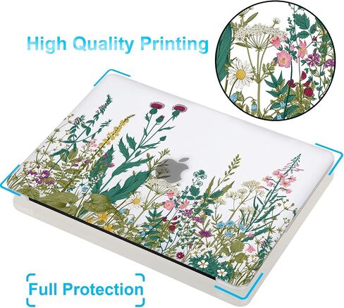 حافظة EkuaBot Flowers MacBook Pro مقاس 13 بوصة وغطاء لوحة المفاتيح (A2338 M1/A2289/A2251/A2159/A1989/A1706/A1708، إصدار 2016-2021)، حافظة صلبة متوافقة فقط مع MacBook Pro 13.3 in Saudi Arabia