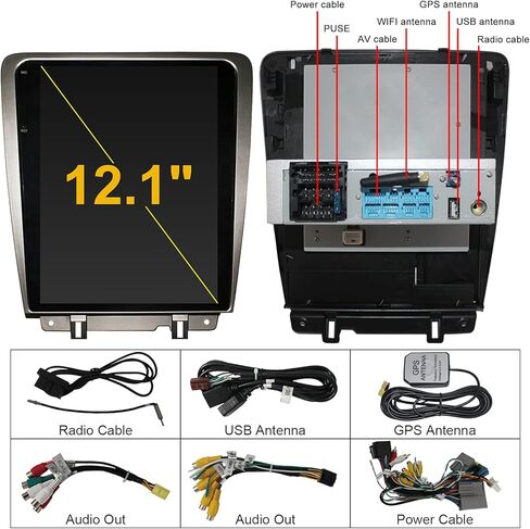 KSPIV 12.1 inch Android Car Stereo with GPS for Ford Mustang 2010-2014 Navigation Multimedia Player Double Din Car Stereo with Navigation CarPlay DSP Auto Audio Video Voice Plug in and Play in Kuwait