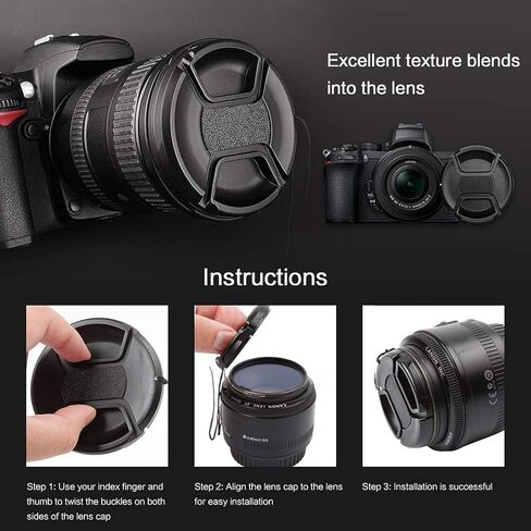 2 Packs 40.5mm Snap-On Center Pinch Camera Lens Cap for Sony Alpha a6600 a6500 a6400 a6300 a6100 a6000 a5100 a5000 Camera, 2*hot Shoe Cover and Lens Cover Leash, Fit for Sony Nikon Canon DSLR Camera in Saudi Arabia