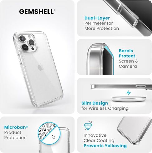 Speck Clear iPhone 15 Pro Max Case - Slim, Drop Protection - Scratch Resistant, Anti-Yellowing, 6.7 Inch Phone Case - GemShell Clear/Platinum Glitter in Saudi Arabia