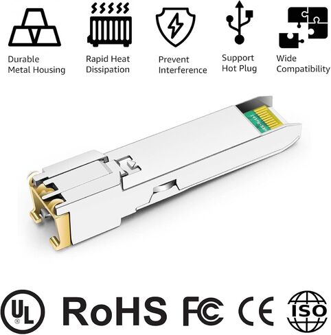وحدة استقبال 1000Base-T SFP إلى RJ45 1.25G SFP-T SERDES النحاس 100m Mini-GBIC لـ Cisco GLC-T SFP-GE-T Ubiquiti Unifi UF-RJ45-1G Netgear AGM734 Finisar FCLF852XP2BTL D-Link DGS-712 عبوة 10 in Kuwait