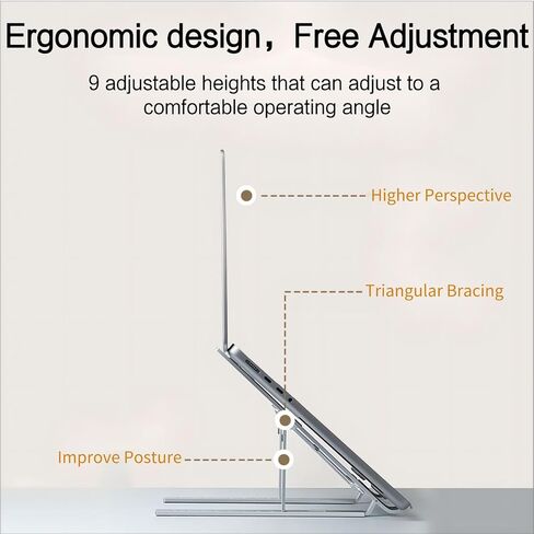 حامل كمبيوتر محمول للمكتب، حامل كمبيوتر محمول قابل للطي، حامل كمبيوتر محمول قابل للتعديل، حامل كمبيوتر محمول من الألومنيوم المحمول مريح قابل للتعديل، حامل كمبيوتر محمول، حامل كمبيوتر محمول Macbook، متوافق مع أجهزة الكمبيوتر المحمولة مقاس 9-15.6 بوصة in Kuwait