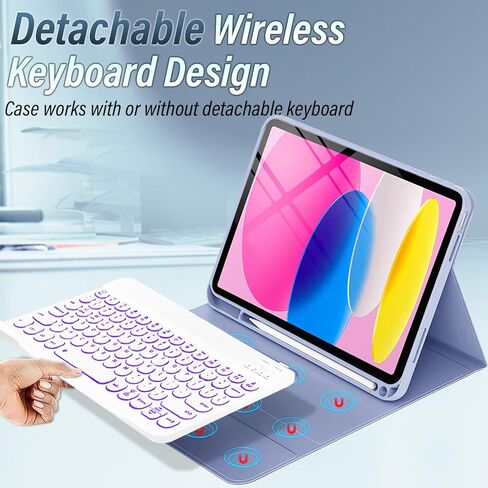 REAL-EAGLE Backlit Keyboard Case for iPad 10th Generation (2022) 10.9 Inch with Screen Protector, 7 Colors Light Wireless Detachable Keyboard with Purple Protective Folio Cover Case in Kuwait