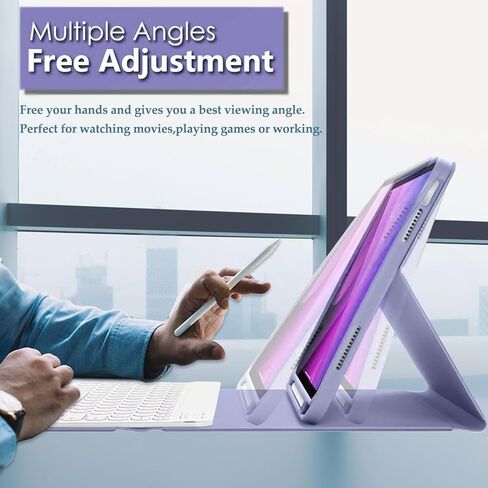 REAL-EAGLE Backlit Keyboard Case for iPad 10th Generation (2022) 10.9 Inch with Screen Protector, 7 Colors Light Wireless Detachable Keyboard with Purple Protective Folio Cover Case in Kuwait