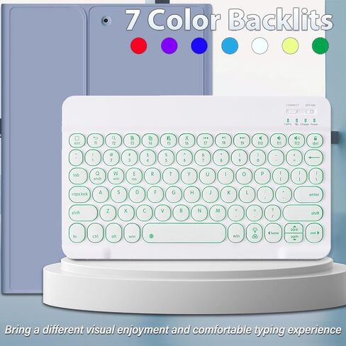 REAL-EAGLE Backlit Keyboard Case for iPad 10th Generation (2022) 10.9 Inch with Screen Protector, 7 Colors Light Wireless Detachable Keyboard with Purple Protective Folio Cover Case in Kuwait