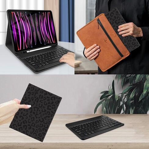 Keyboard Case for iPad Pro 12.9" 6th/5th/4th/3rd Gen (2022/2021/2020/2018), Magnetically Absorbent, Auto Sleep/Wake,Support 2nd Gen Pencil Wireless Charge, with Pencil Holder - Pink Cow in Kuwait