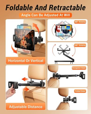 car ipad Holder Backseat Kids - Adjustable Tablet Holder for Car Headrest Rear Facing, Universal 360°Rotate Car Mount Fit 4.7"-13" Cell Phones iPad Mini Air Pro 12.9 Switch Fire HD Galaxy Tab in Kuwait