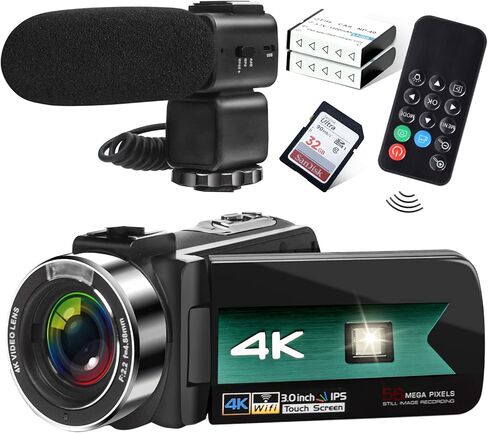 كاميرا فيديو zohulu، كاميرا فيديو بدقة 4K بدقة 56 ميجابكسل مع ميكروفون، وكاميرا رقمية فائقة الدقة مع تكبير رقمي 16X، وكاميرا تسجيل فيديو لليوتيوب مع شاشة IPS، ومسجل فيديو مع رؤية ليلية وبطاريتين in Kuwait