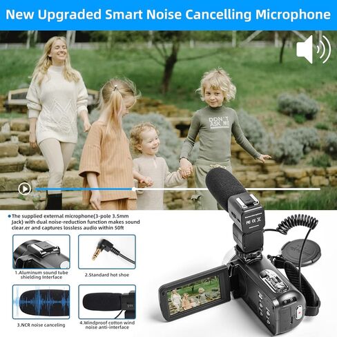 كاميرا فيديو zohulu، كاميرا فيديو بدقة 4K بدقة 56 ميجابكسل مع ميكروفون، وكاميرا رقمية فائقة الدقة مع تكبير رقمي 16X، وكاميرا تسجيل فيديو لليوتيوب مع شاشة IPS، ومسجل فيديو مع رؤية ليلية وبطاريتين in Kuwait