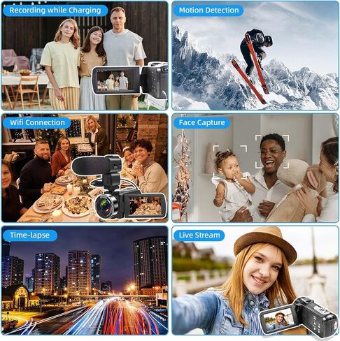 كاميرا فيديو zohulu، كاميرا فيديو بدقة 4K بدقة 56 ميجابكسل مع ميكروفون، وكاميرا رقمية فائقة الدقة مع تكبير رقمي 16X، وكاميرا تسجيل فيديو لليوتيوب مع شاشة IPS، ومسجل فيديو مع رؤية ليلية وبطاريتين in Kuwait