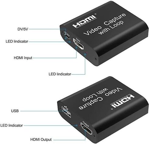 بطاقة التقاط فيديو ULBRE مع حلقة، HDMI إلى USB 2.0 عالية الوضوح 1080p 30 إطارًا في الثانية - سجل على كاميرا الفيديو DSLR أو الكمبيوتر للألعاب أو البث أو التدريس أو مؤتمر الفيديو أو البث المباشر in Kuwait