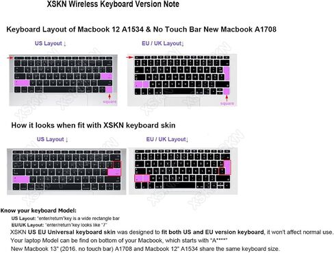XSKN Lightroom Shortcut Keyboard Skin Cover for New MacBook Pro 13 Inch A1708 (2016 Version, No TouchBar) and MacBook 12" A1534, US and EU Layout in Saudi Arabia