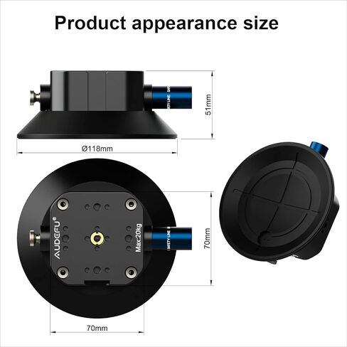 قاعدة تثبيت بالشفط للكاميرا مقاس 4.5 انش من اوديفو، قاعدة تثبيت بالشفط مع فتحة براغي 1/4 انش و3/8 انش مثبتة على هيكل السيارة او القارب او النافذة او بشكل سلس مع كاميرات اكشن وكاميرات دي اس ال ار in Kuwait