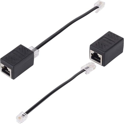 محول ايثرنت للهاتف، محول فيكال RJ45 RJ11، محول RJ45 الى RJ11، وصلة RJ11 ذكر الى RJ45 انثى، كيبل RJ45 الى RJ11، ايثرنت RJ45 8P8C الى خط سلك الهاتف RJ11 6P4C (عبوة من قطعتين، اسود) in Kuwait