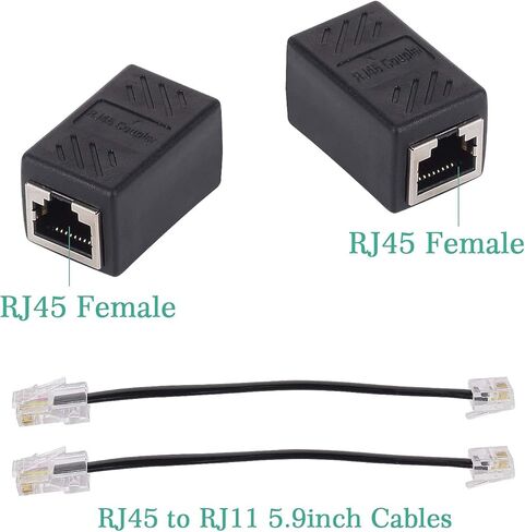 محول ايثرنت للهاتف، محول فيكال RJ45 RJ11، محول RJ45 الى RJ11، وصلة RJ11 ذكر الى RJ45 انثى، كيبل RJ45 الى RJ11، ايثرنت RJ45 8P8C الى خط سلك الهاتف RJ11 6P4C (عبوة من قطعتين، اسود) in Kuwait