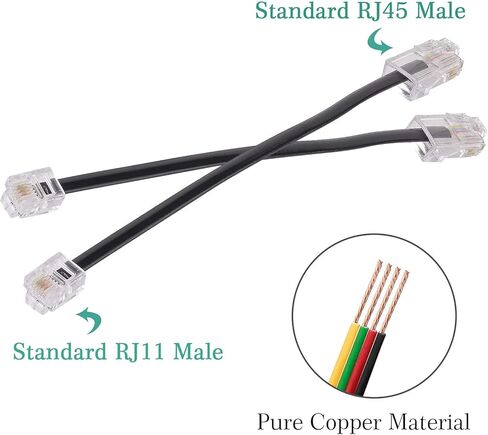 محول ايثرنت للهاتف، محول فيكال RJ45 RJ11، محول RJ45 الى RJ11، وصلة RJ11 ذكر الى RJ45 انثى، كيبل RJ45 الى RJ11، ايثرنت RJ45 8P8C الى خط سلك الهاتف RJ11 6P4C (عبوة من قطعتين، اسود) in Kuwait