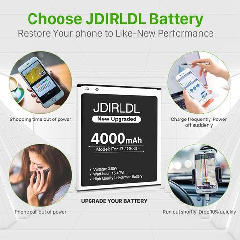 Galaxy J3 Battery, (New Version 2023) 4000mAh EB-BG530CBZ EB-BG530CBU Replacement Battery for Galaxy Grand Prime SM-G530, Galaxy J3 Prime J337A, J337T,J327A, J327T, Galaxy J3 Emerge Battery in Kuwait
