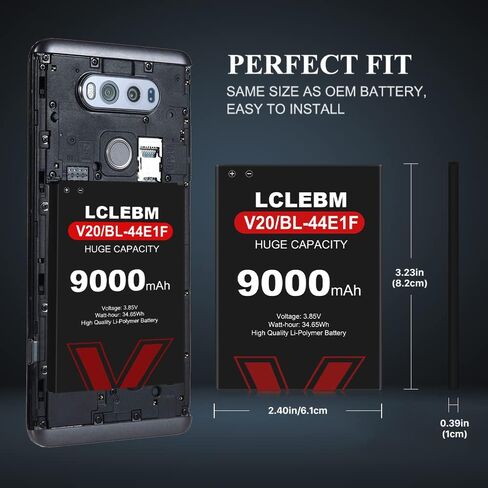 بطارية ممتدة 9000 مللي أمبير في الساعة LG V20، بطارية بديلة بوليمر ليثيوم أيون لهاتف LG V20، بطارية LG V20 ممتدة BL-44E1F مع حافظة TPU سوداء لهاتف LG H910 H918 V995 LS997 in Kuwait