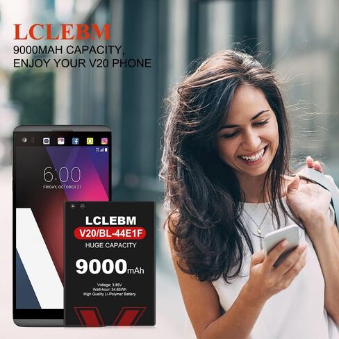بطارية ممتدة 9000 مللي أمبير في الساعة LG V20، بطارية بديلة بوليمر ليثيوم أيون لهاتف LG V20، بطارية LG V20 ممتدة BL-44E1F مع حافظة TPU سوداء لهاتف LG H910 H918 V995 LS997 in Kuwait
