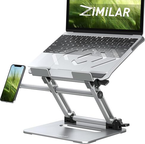 Zimilar Adjustable Laptop Stand, Portable Laptop Riser with Phone Holder Fits Laptops Up to 17 Inches, Foldable Laptop Stand for Desk Holds Up to 19lbs, Aluminum Ergonomic Notebook Stand, Silver in Kuwait