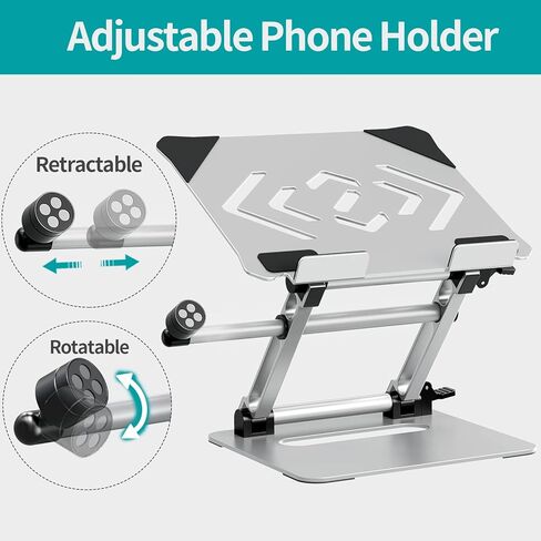 Zimilar Adjustable Laptop Stand, Portable Laptop Riser with Phone Holder Fits Laptops Up to 17 Inches, Foldable Laptop Stand for Desk Holds Up to 19lbs, Aluminum Ergonomic Notebook Stand, Silver in Kuwait