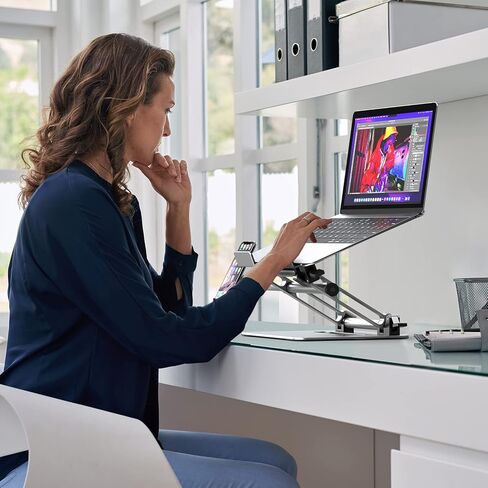 Zimilar Adjustable Laptop Stand, Portable Laptop Riser with Phone Holder Fits Laptops Up to 17 Inches, Foldable Laptop Stand for Desk Holds Up to 19lbs, Aluminum Ergonomic Notebook Stand, Silver in Kuwait