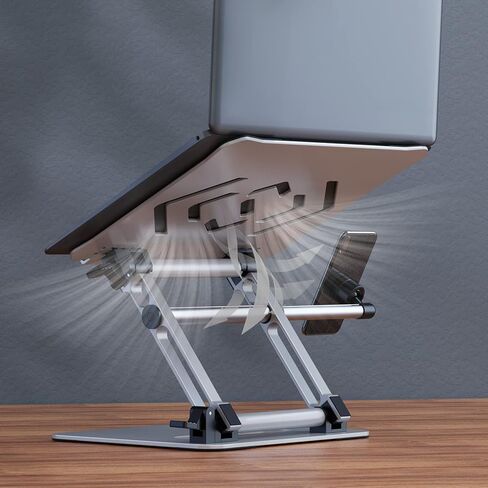 Zimilar Adjustable Laptop Stand, Portable Laptop Riser with Phone Holder Fits Laptops Up to 17 Inches, Foldable Laptop Stand for Desk Holds Up to 19lbs, Aluminum Ergonomic Notebook Stand, Silver in Kuwait