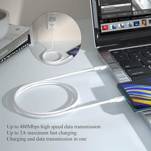 6FT USB A to USB C Cable, 60W Fast Charging Cable Compatible with iPhone 17/17 Pro Max/16/16e/16 Plus/15 Pro Max, Samsung Galaxy S24/S23/S22/S21 Ultra, iPad Gen 4/5/6, CarPlay, White in Kuwait
