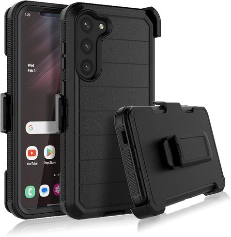 Njjex Rugged Case for Samsung Galaxy S23, for Galaxy S23 Case with Belt Clip Holster, Built-in Screen Protector Heavy Duty Shockproof Locking Swivel Holster Kickstand Hard Phone Cover [Orange] in Saudi Arabia
