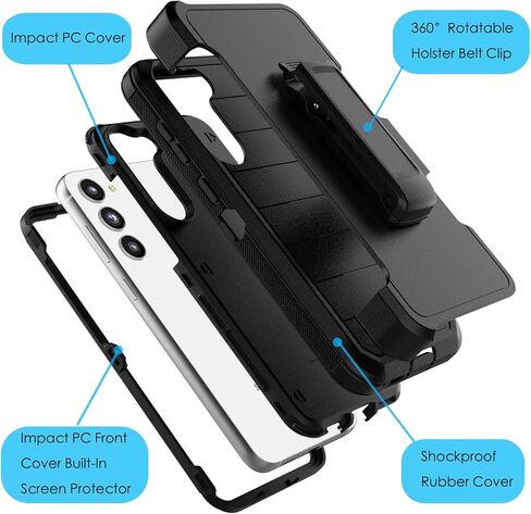 Njjex Rugged Case for Samsung Galaxy S23, for Galaxy S23 Case with Belt Clip Holster, Built-in Screen Protector Heavy Duty Shockproof Locking Swivel Holster Kickstand Hard Phone Cover [Orange] in Saudi Arabia