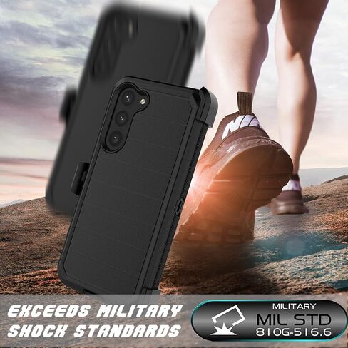 Njjex Rugged Case for Samsung Galaxy S23, for Galaxy S23 Case with Belt Clip Holster, Built-in Screen Protector Heavy Duty Shockproof Locking Swivel Holster Kickstand Hard Phone Cover [Orange] in Saudi Arabia