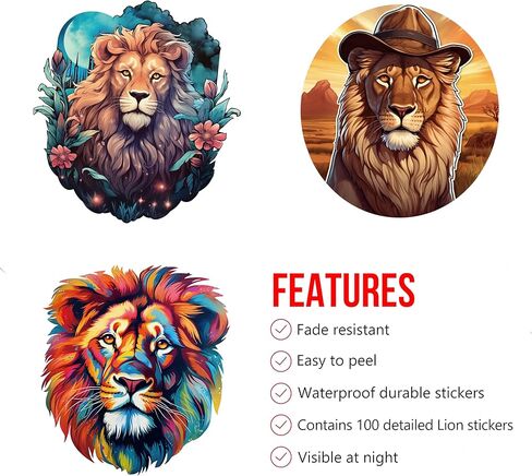 100 عبوة من ملصقات الأسد (حجم كبير)، ملصق لاصق برسومات الأسد لأجهزة الكمبيوتر المحمول، والهاتف، والسيارة، وزجاجة المياه، وملصقات للبالغين ومحبي الأسد in Kuwait