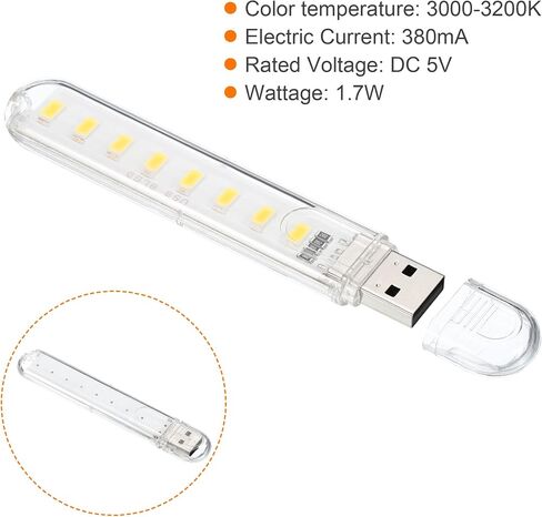 مصباح LED صغير بمنفذ USB 3000-3200 كلفن من باتيكيل، 8 عبوات 1.7 واط مصباح LED ليلي محمول رفيع للتخييم واللابتوب والكيبورد بضوء ابيض دافئ in Saudi Arabia