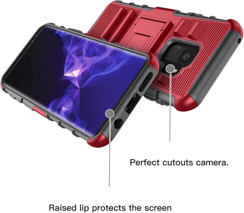 Owilon for Samsung Galaxy S9 Case, Hard PC Anti-Slip Full Body Protection Shockproof Heavy Duty Defender Armor Belt Clip Kickstand Holster Best Case for Samsung Galaxy S9 5.8 Inch (Red) in Saudi Arabia